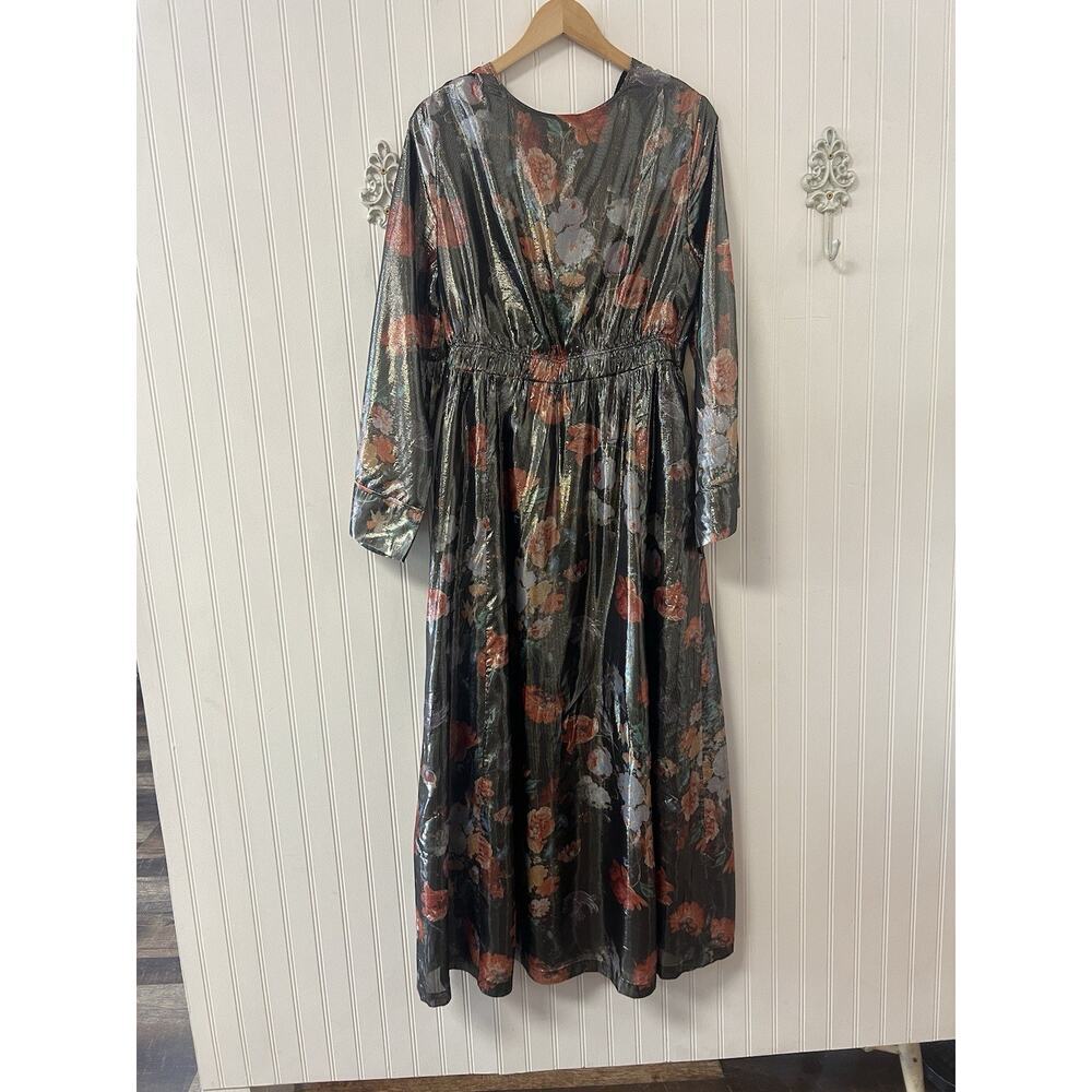 NWT Anthropologie Caballero Deep V Maxi Dress Large Floral Shimmer Fabric New - Picture 8 of 10